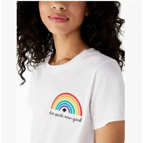 KATE SPADE Rainbow Embroidered Tee T-Shirt White Sz XXL {3V34} - Picture 2 of 7